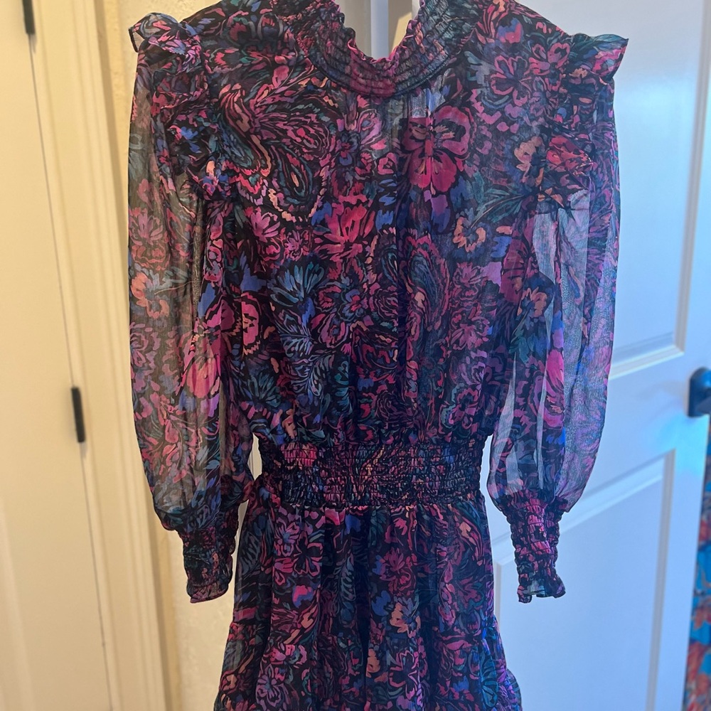 Misa Los Angeles Floral Long Sleeve Dress - Pink and Blue